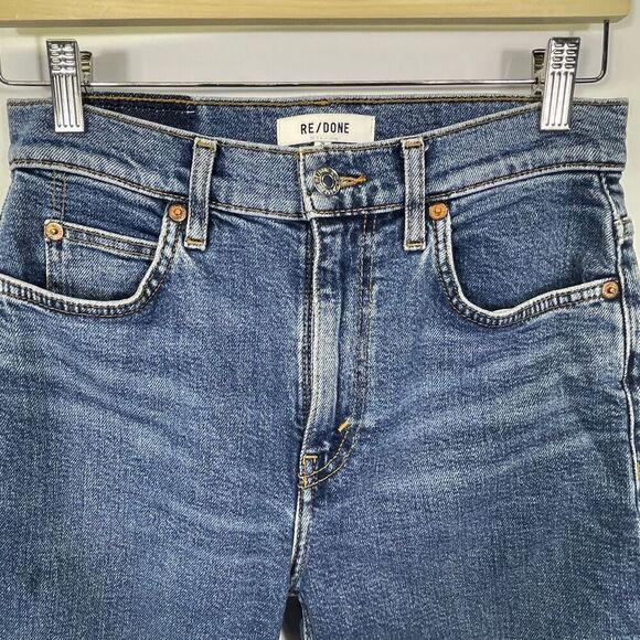 Re/Done Medium Wash Blue High Waisted Straight Leg Jeans Size 25 - Picture 2 of 11
